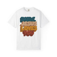 Load image into Gallery viewer, Dude, Jesus Loves You Retro Tee (Front Print)
