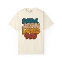 Load image into Gallery viewer, Dude, Jesus Loves You Retro Tee (Front Print)