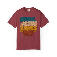 Load image into Gallery viewer, Dude, Jesus Loves You Retro Tee (Front Print)