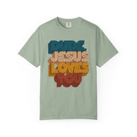 Load image into Gallery viewer, Dude, Jesus Loves You Retro Tee (Front Print)