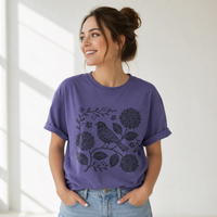 Load image into Gallery viewer, Folk Art Bird &amp; Hydrangea Tee