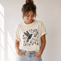 Load image into Gallery viewer, Folk Art Floral Hummingbird Tee
