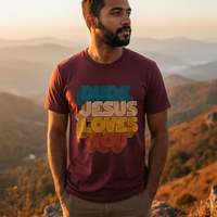 Load image into Gallery viewer, Dude, Jesus Loves You Retro Tee (Front Print)